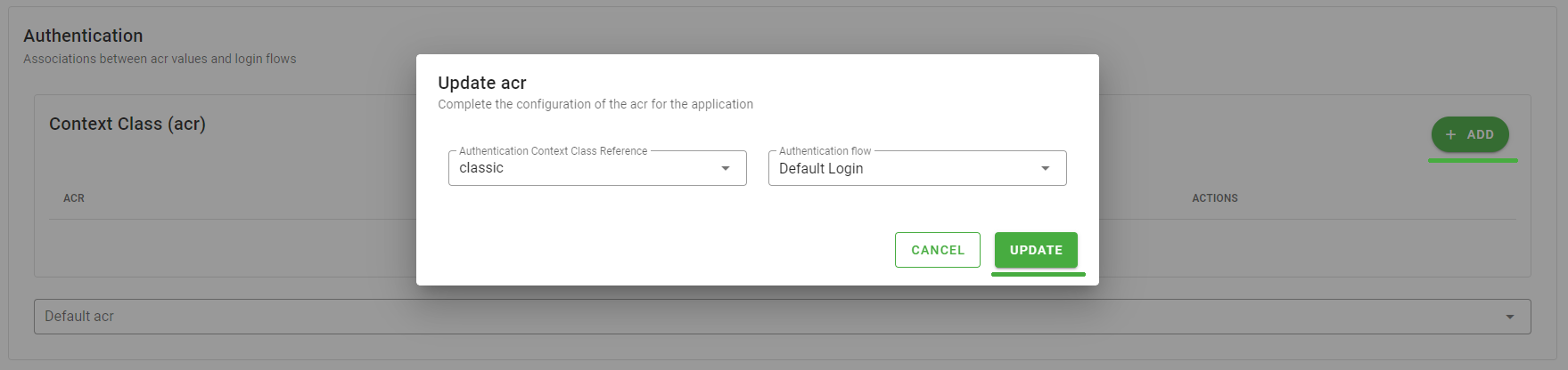 Monokee Application acr Configurations Dialog