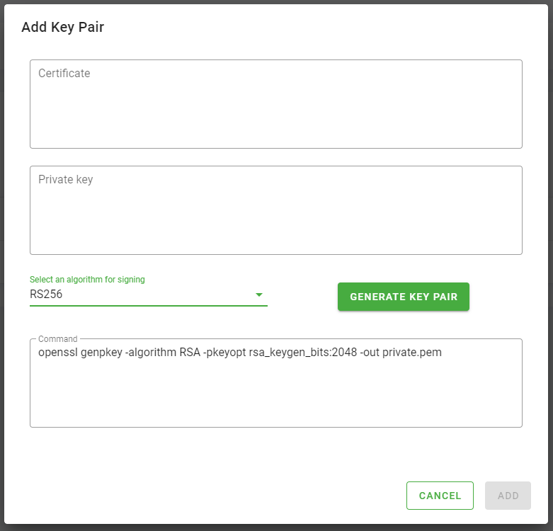 OpendID Connect Provider Add Key Pair Configuration