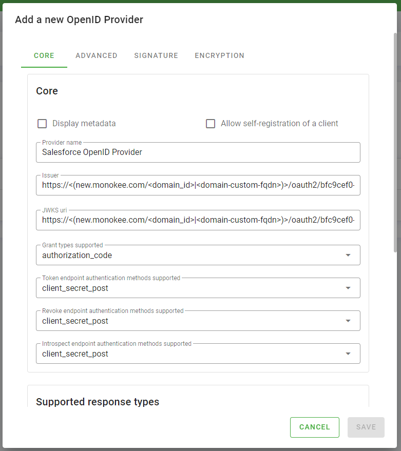 OpenID Provider Core Configuration