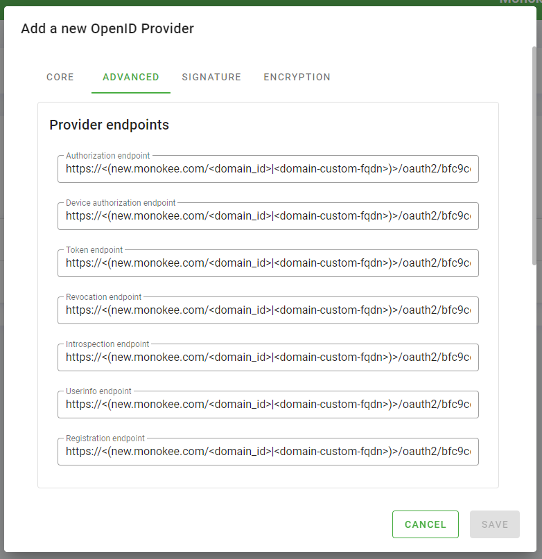 OpenID Provider Endpoints Configuration