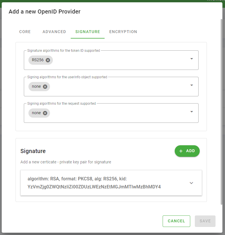 OpendID Connect Provider Signature Configuration