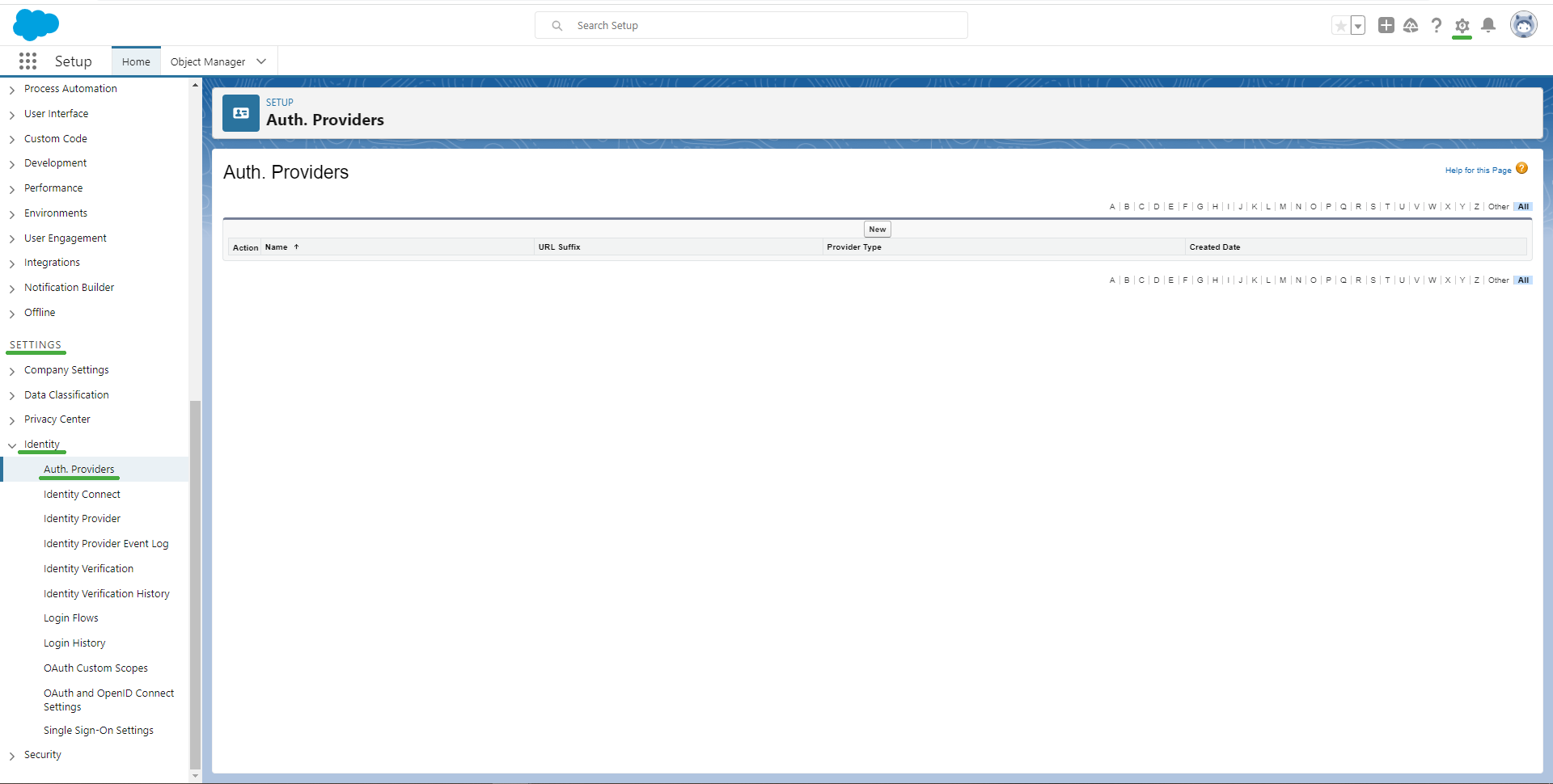 Salesforce Auth Providers Settings