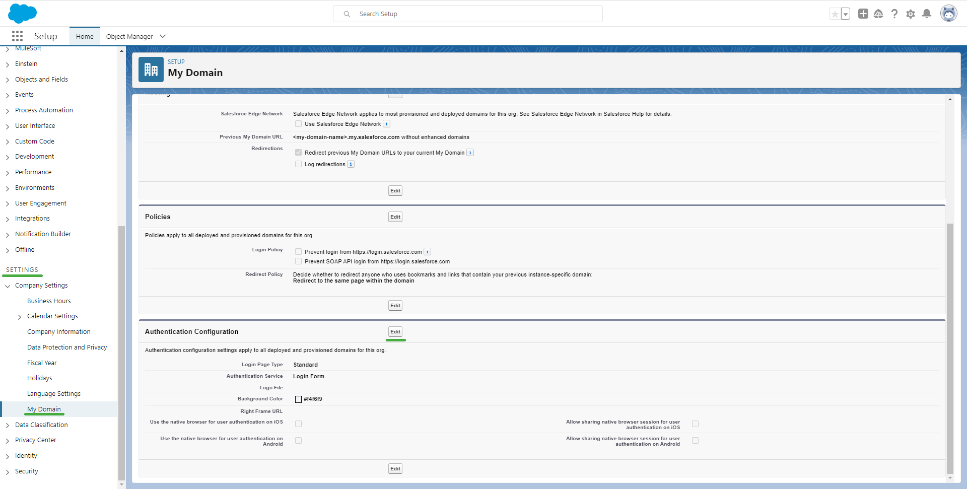 Salesforce Authentication Configuration Lightning Experience